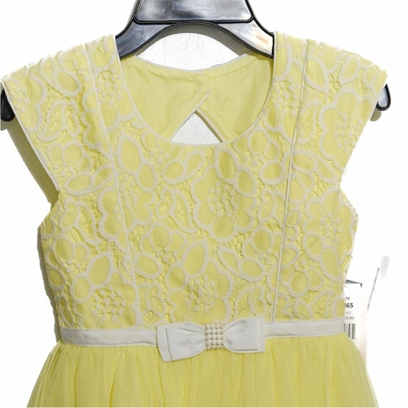 Jona Michelle Girls Yellow Floral Layered Formal A-Line Dress Cap Sleeve 8 - Picture 2 of 6